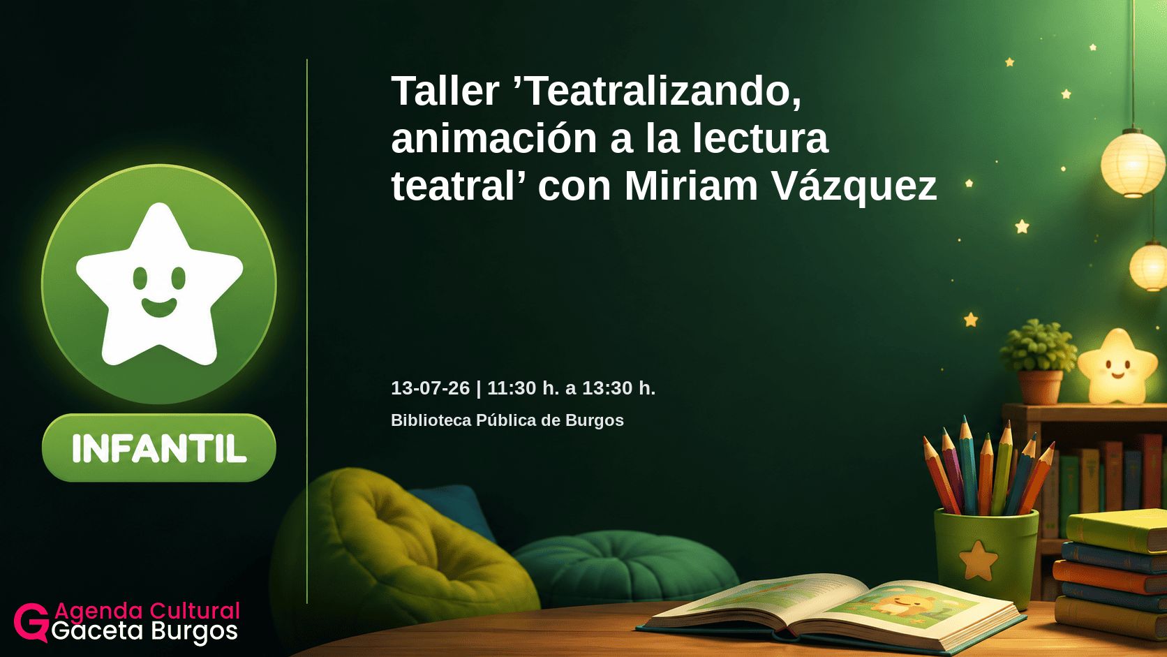 Imagen del evento Taller Teatralizando, animación a la lectura teatral con Miriam Vázquez en Burgos