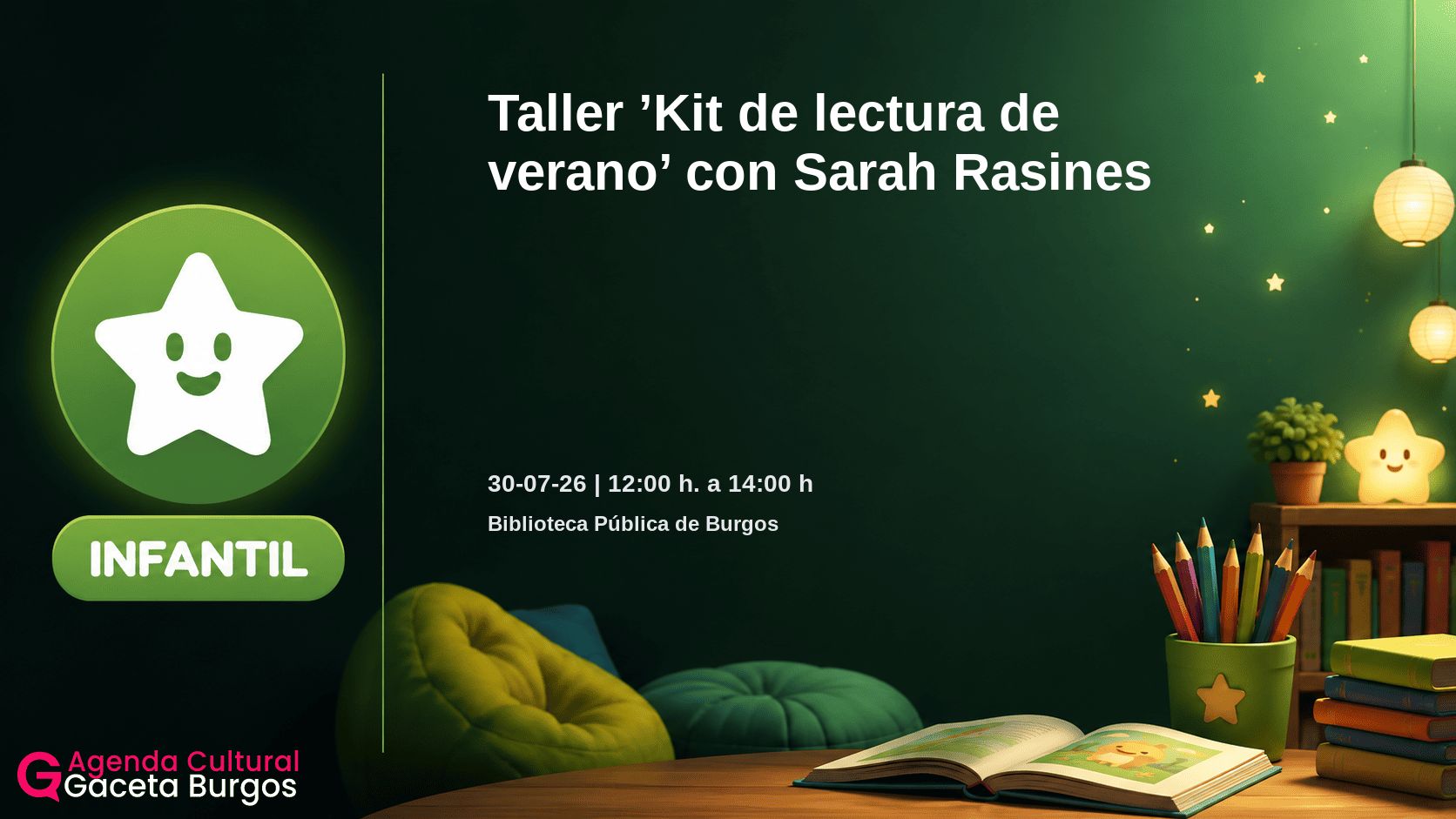 Imagen del evento Taller Kit de lectura de verano con Sarah Rasines en Burgos